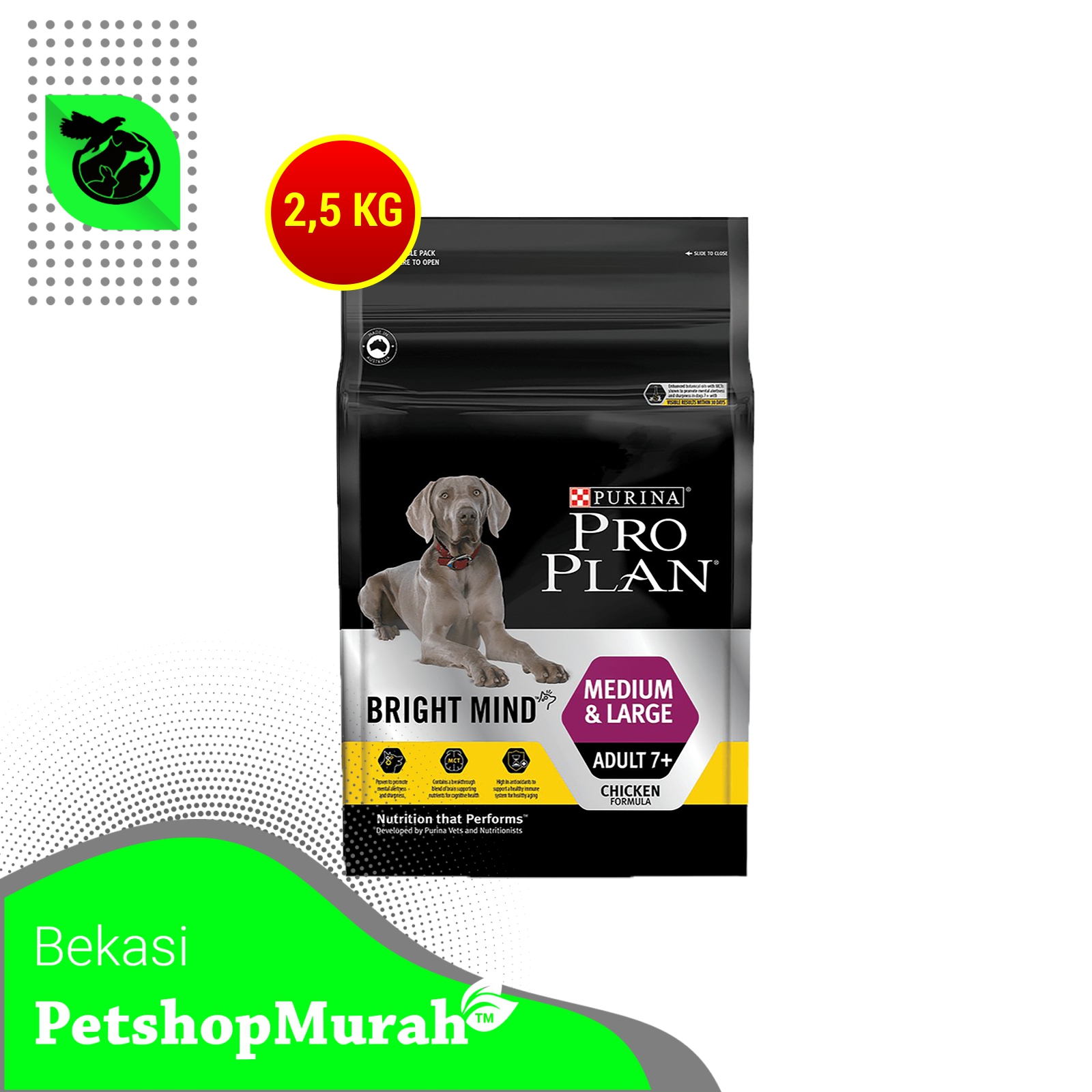 Makanan Anjing Tua Senior ProPlan BRIGHT Medium Larg ADULT 7+