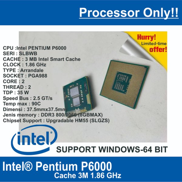 ET31 CPU-PNT-27 Processor Laptop Notebook INTEL PENTIUM P6000 Cache 3M ...