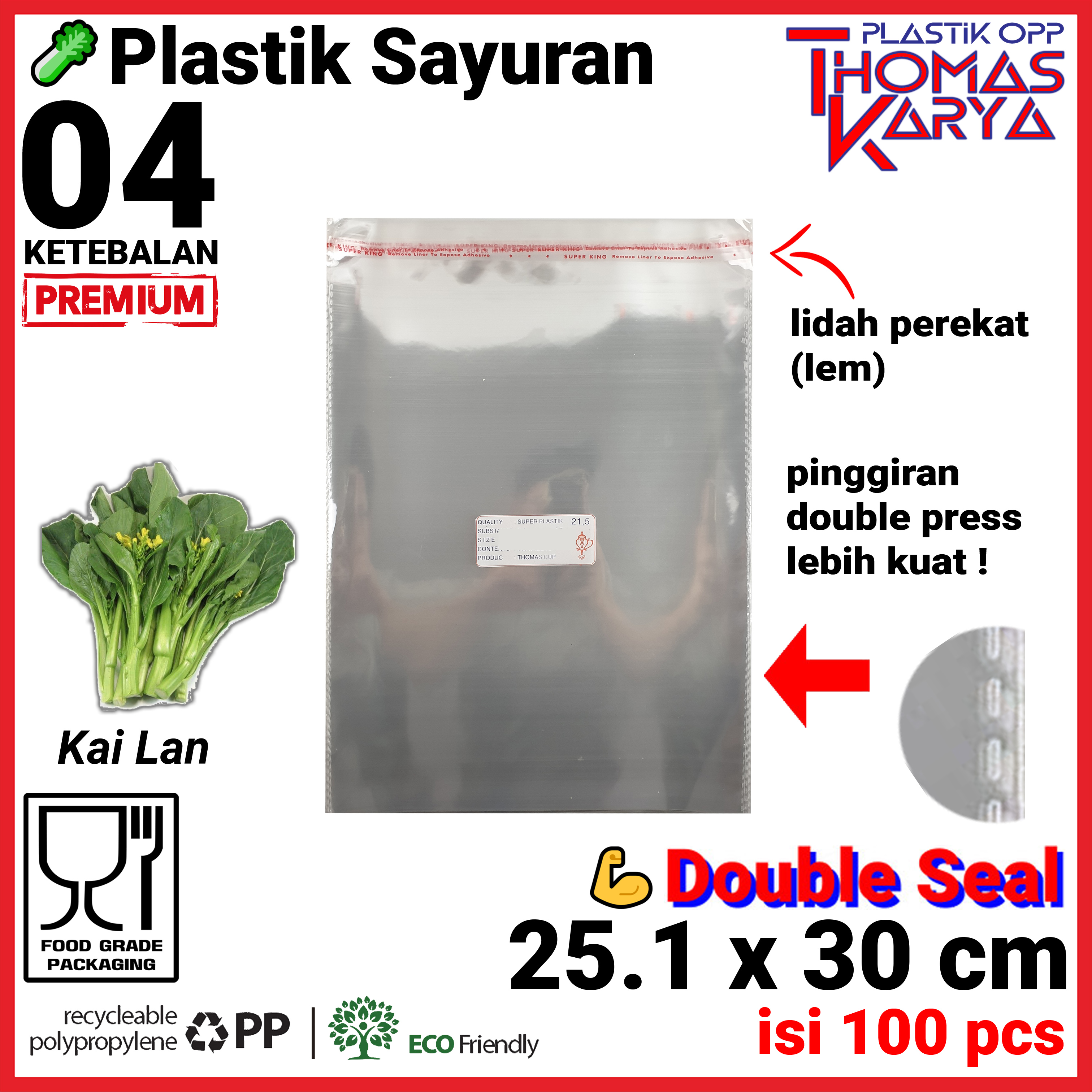 Plastik Opp 25x30 Tebal Double Seal Isi 100 Kantong Bening Kemasan Baju Sayuran Roti Sobek Lem 2783