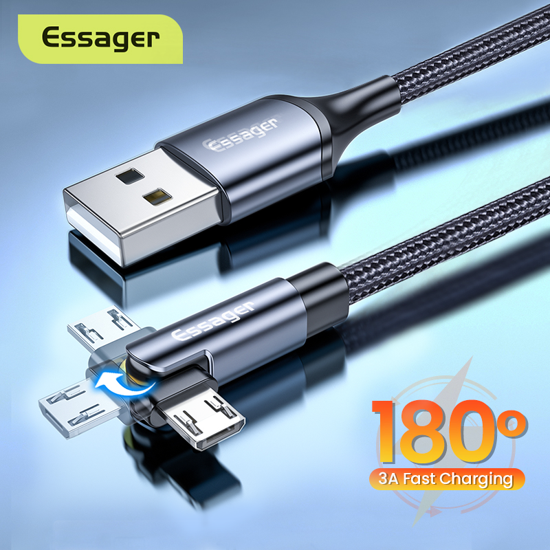 Essager Xoay 180 ° USB Loại C / Cáp Lightning / Micro Cáp sạc nhanh cho iPhone 11 12 pro MacBook iPad Pro Samsung S20 Huawei P30 P40 Pro Redmi
