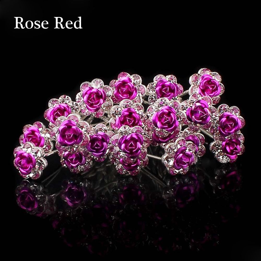 20PCS Bridal Wedding Crystal Diamante Rose Flower Hair Pin Hair Clip Accessory