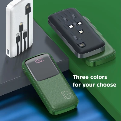 KIVEE 10000Mah power bank with LED digital display fast charging mini portable power bank for smart phone with cable