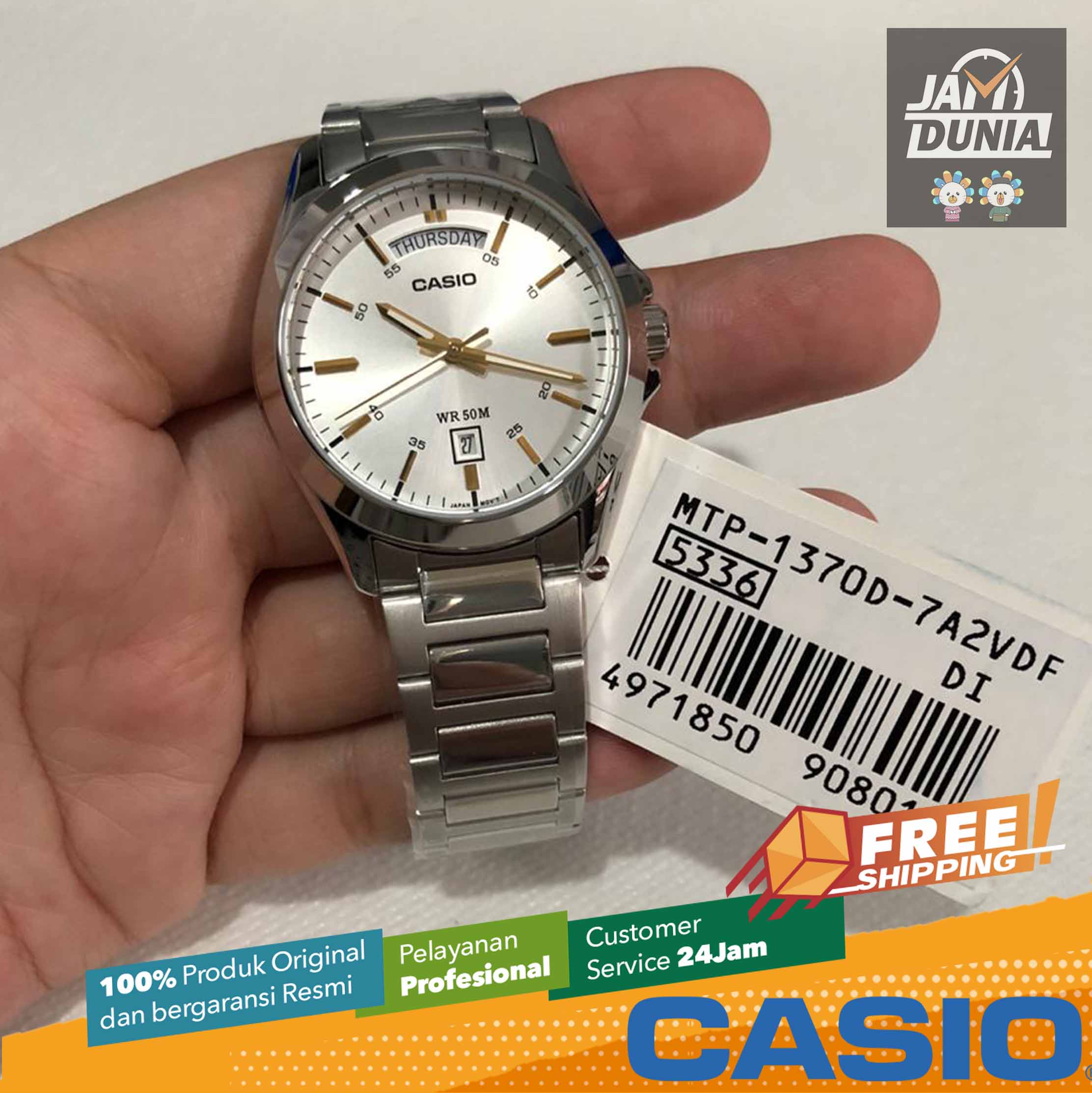 CASIO ORIGINAL - CASIO MTP-1370D-7A2VDF - Men - Stainless Steel - Jamdunia  / Jam dunia JD18ST # Jam Tangan Pria Cowok Anti Air Watch DIGITAL ANALOG +  CASIO MTP-1370D-7A MTP 1370D 7A