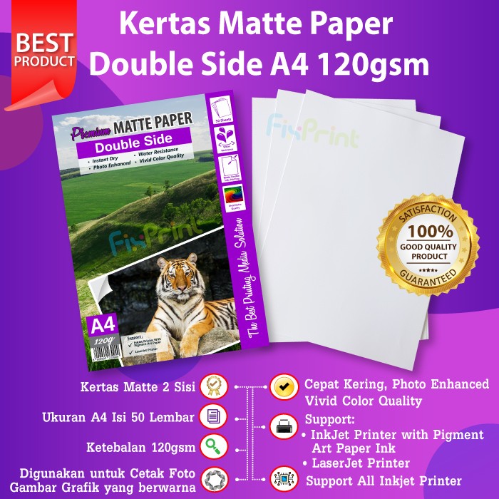 Kertas Matte Paper Double Side A4 150gsm 120gsm 50 Sheets Kertas Matte 150gr 120gr Lazada
