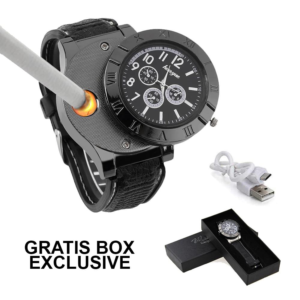 Interesting Jam Tangan Pria Korek Elektrik USB Korek Api Rokok Cigarrete Lighter Watch Jam Tangan Analog