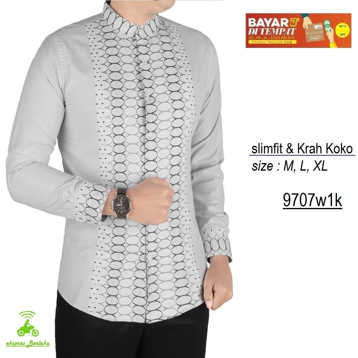 her+man Batik Pria Modern Kerah Koko Kemeja Batik Pria Slim fit Krah Koko F1F11