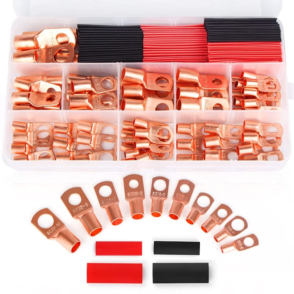 Militi 130pcs đầu nối ắc quy ô tô đầu nối thiết bị đầu cuối pin với ống co nhiệt sc6-sc35 5 loại 10 kích cỡ đầu cáp ắc quy vấu ắc quy vấu dây đồng đầu nối thiết bị đầu cuối vòng