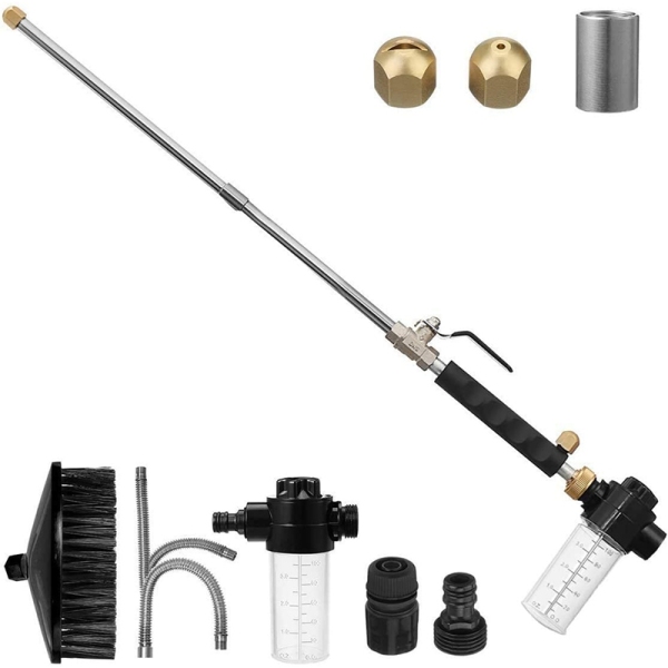 Hydro Jet High Pressure Power Washer Wand Extendable Sprayer Wand with Flexible Hose Nozzle Foam Connon Pivoting Brush