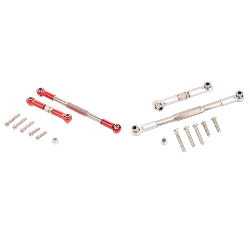 4PCS RC Steering Rod CNC Machining Steering Linkage Rod Set for WPL 1608T RC Truck RC Steering Linkage Set,Grey & Red