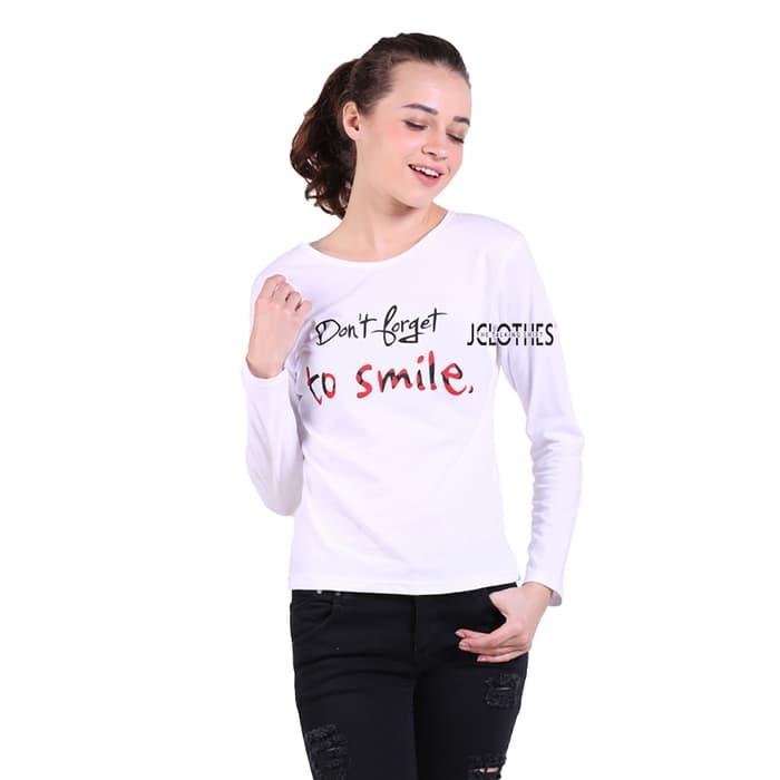HARGA SPESIAL!!! Kaos Lengan Panjang Wanita Don't Forget To Smile - Putih