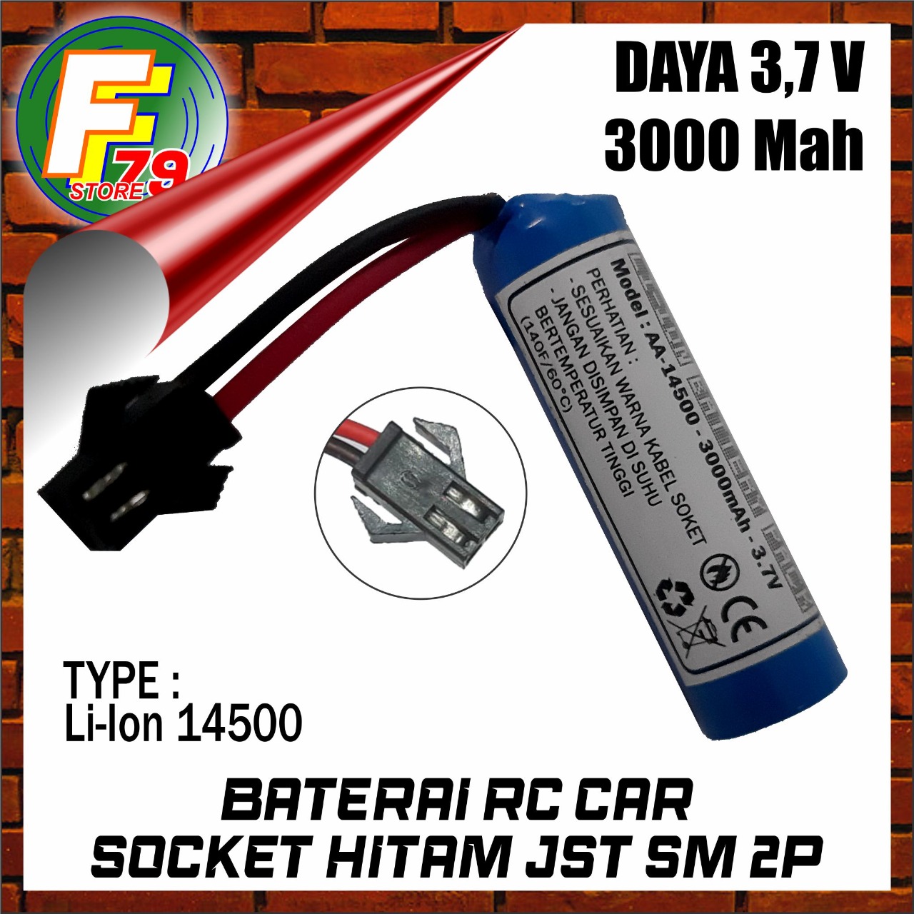 Batre RC 2CELL LiIon 14500 DAYA 3.7V3000mAh Ukuran Baterai AA Soket
