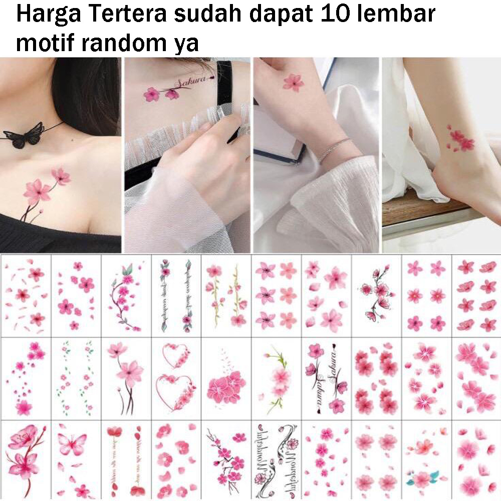 10 Lembar Tato Tulisan Sticker Tattoo Temporary Tato Bunga Pink Lazada Indonesia