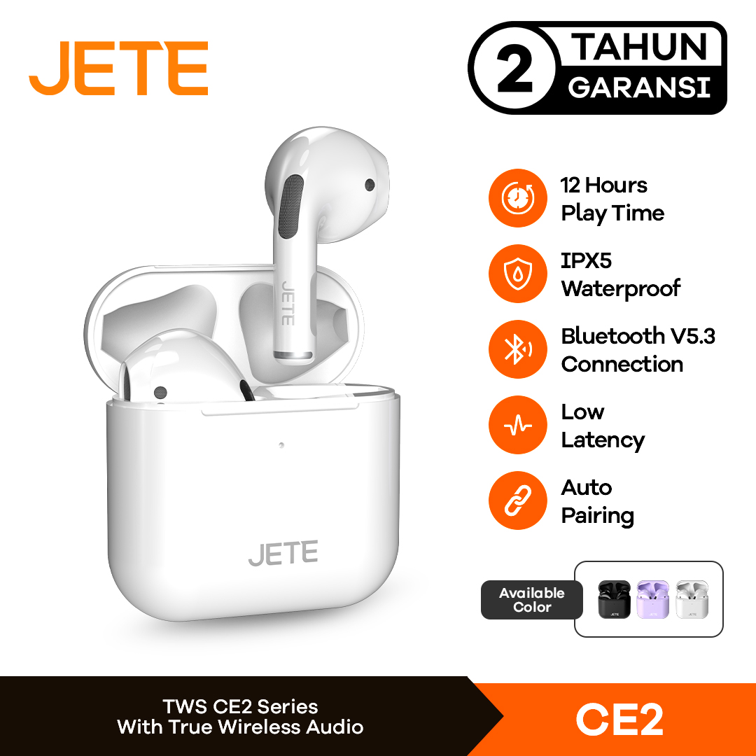 TWS Earbuds Headset Bluetooth JETE CE2 IPX5 Garansi Tahun