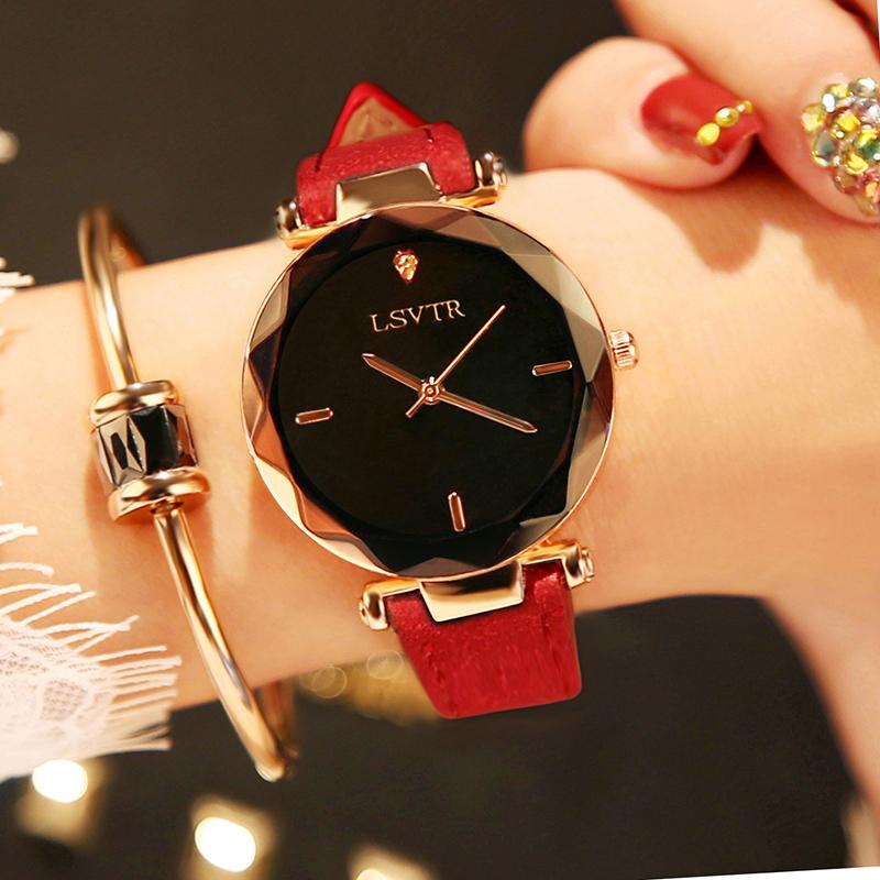 Chic 防水网 Merah Jam Tangan Siswa perempuan Gaya Korea minimalis fashion populer batu kristal air casual suasana ulzzang