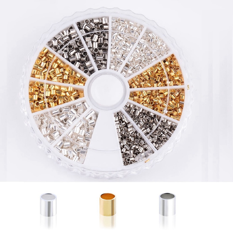 1.5 2.0mm 3 Colors Copper Tube Crimp End Beads Kit Spacer Beads for
