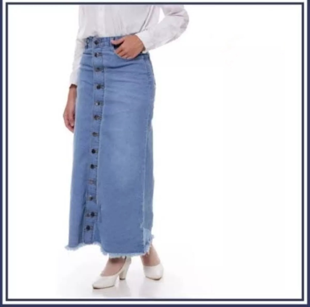 Rok levis full kancing depan/rok jeans panjang/rok jeans wanita/rok ...