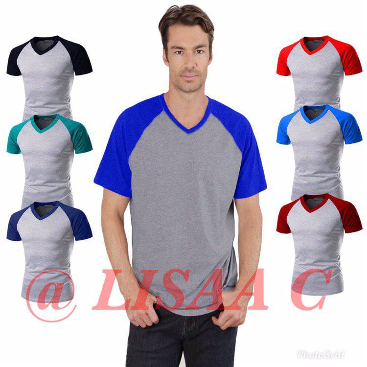 kaos raglan vneck polos lengan pendek/raglan polos