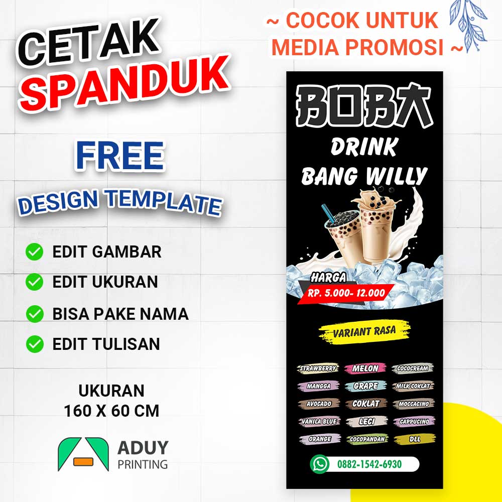 Spanduk Es Boba Pop Ice Aneka Rasa Ukuran 160x60 Cm B 1347