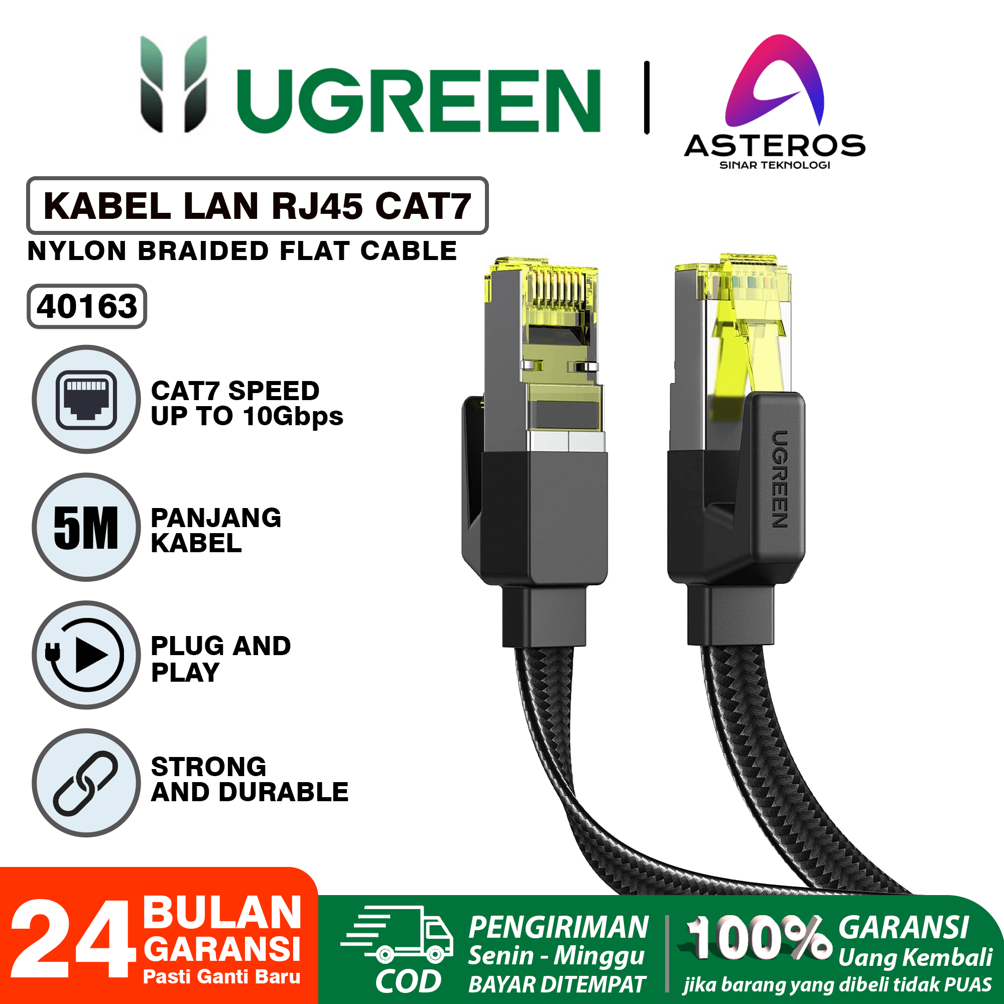 UGREEN Cat 7 Flat Ethernet Cable Nylon Braided Gigabit Flat Cat7