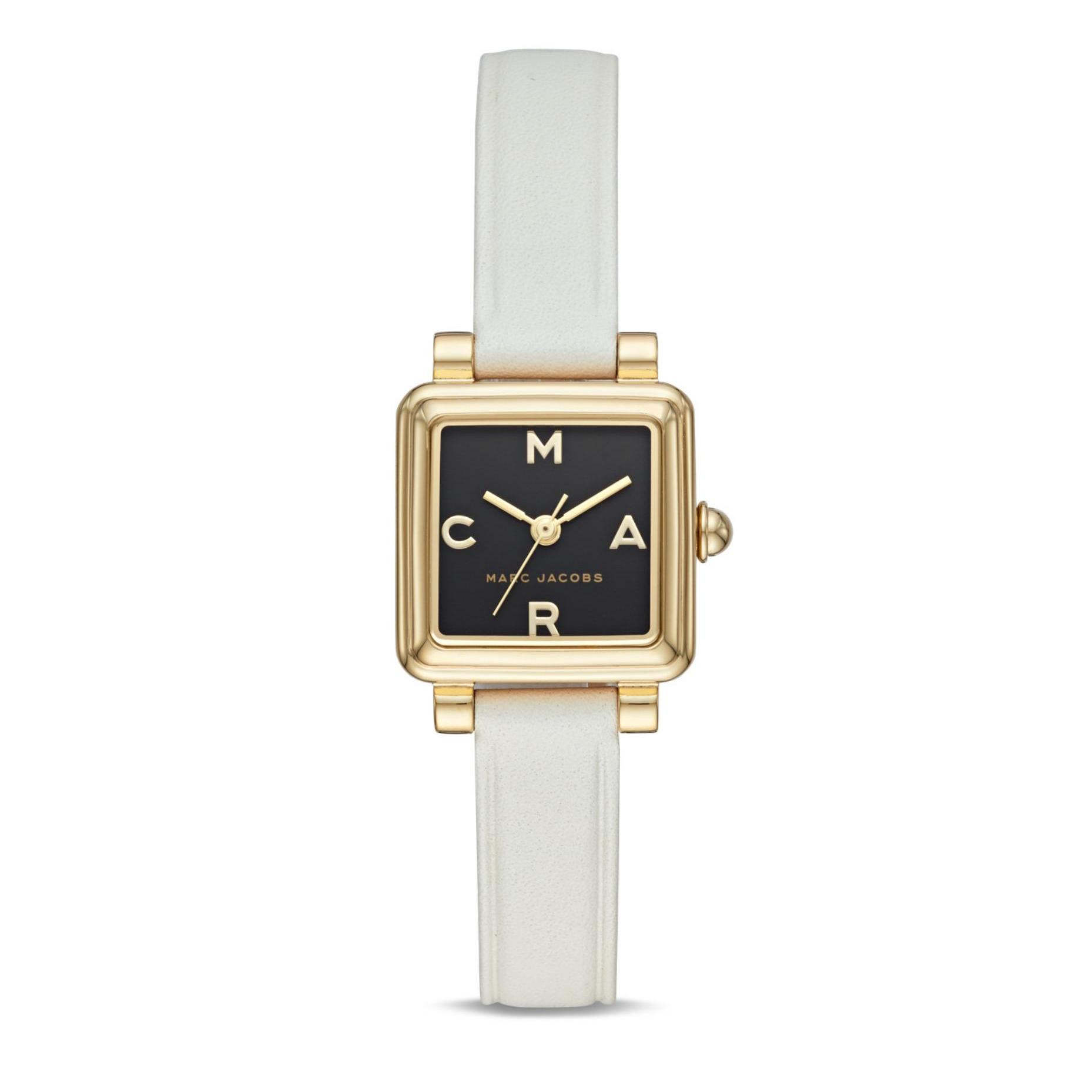 Marc By Marc Jacob Vic - Black Square Dial 22 x 22mm - White Leather Strap - Jam Tangan Analog Wanita - MJ1638 - Original dan Garansi Watch Care