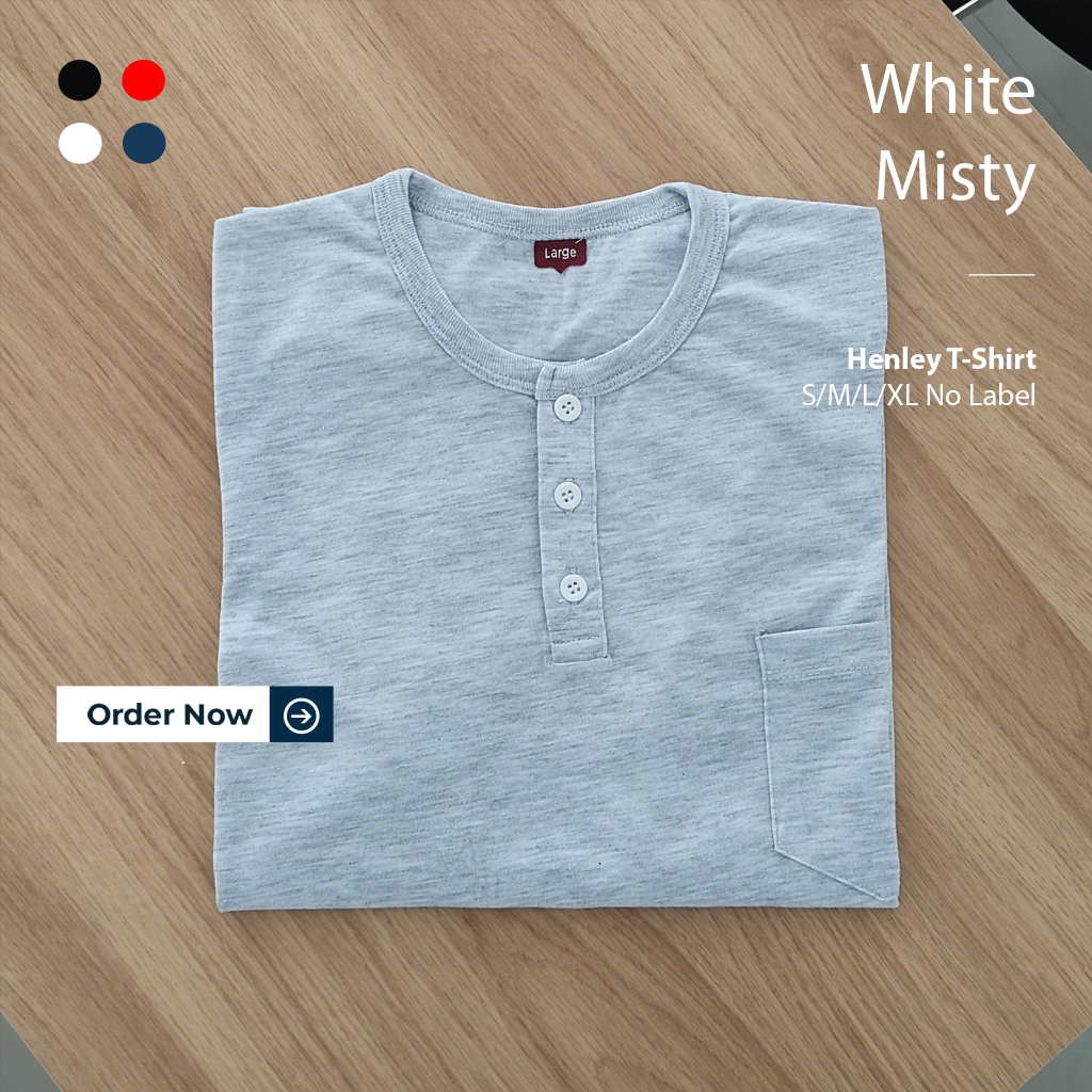 Kaos Polos Saku Kancing Henley Lengan Pendek Wanita Putih White Misty