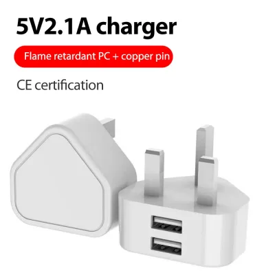 E Tech Mobiles Ready Stock Three-legged triangle British standard charger head mobile phone charger direct charging plug universal dual USB output charging head 5v2.1a Singapore Saudi British standard dual usb charging head