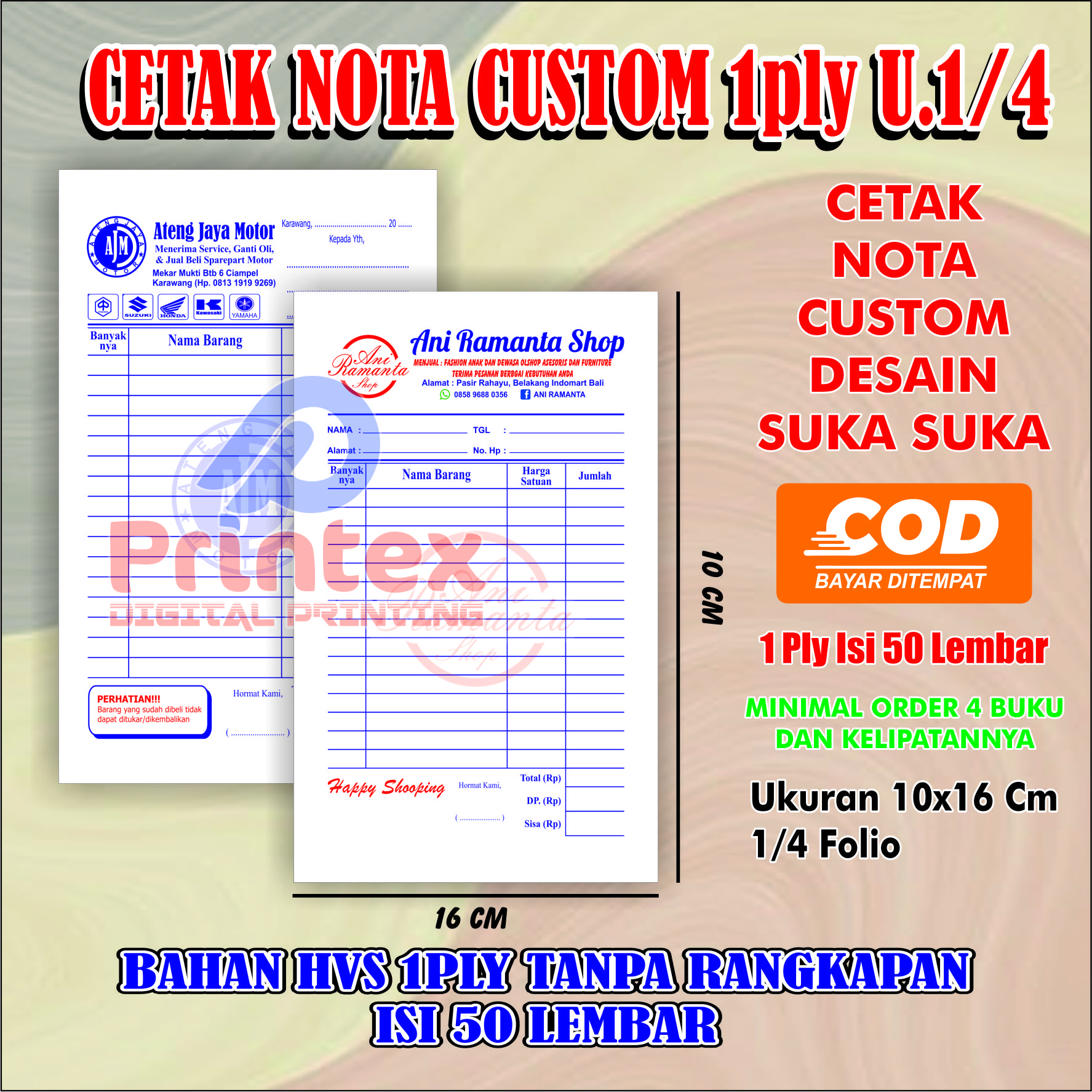 Cetak Nota Bon Custom 1Ply Desain Free Suka Suka Pake Nama Toko Sendiri ...