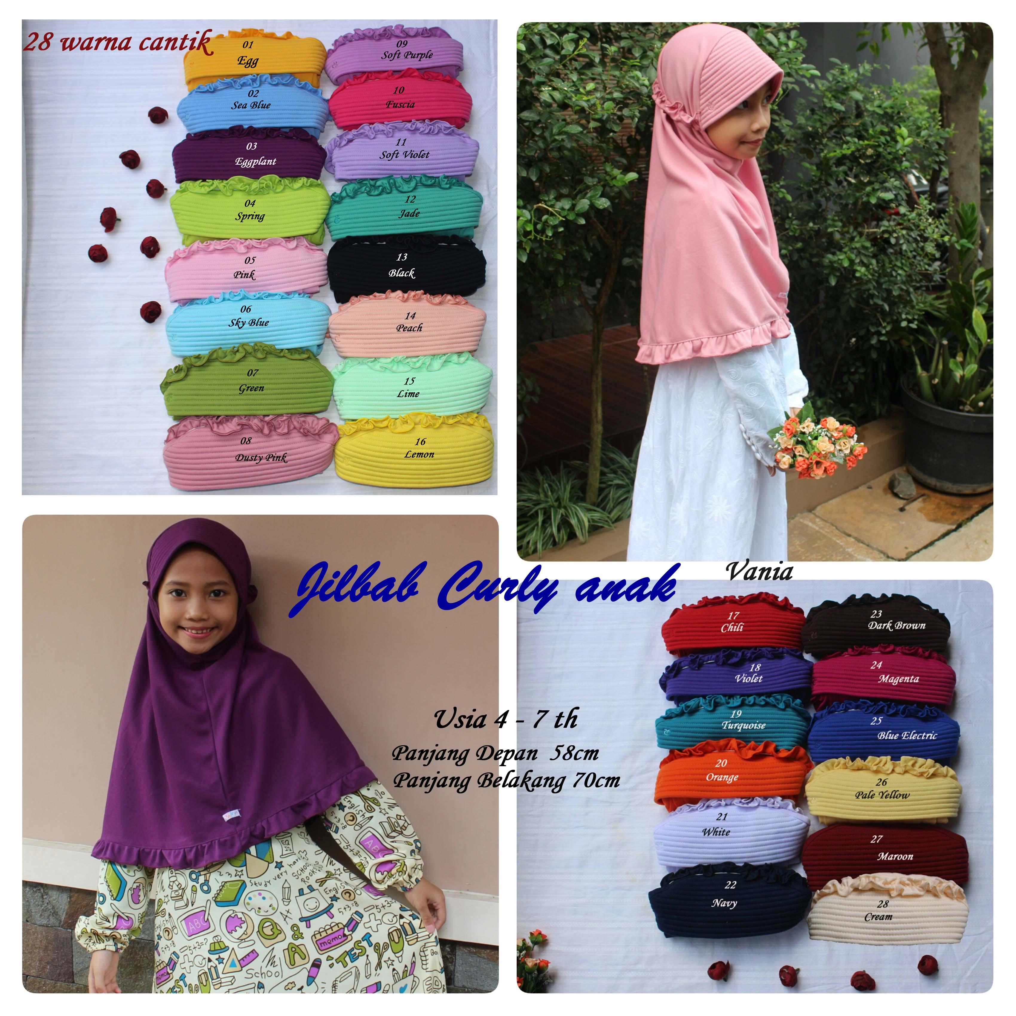 Jilbab Vania Muthi CURLY ANAK 4-8 Tahun Hijab Model Kriwil Khimar Bergo Instan Sekolah TK SD Murah Terlaris Banyak Warna