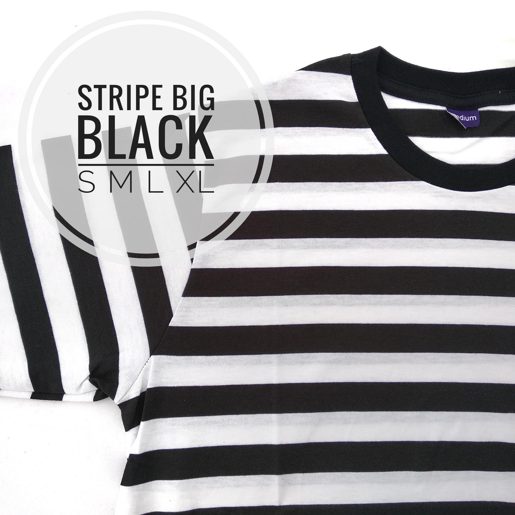 Sahara Store Kaos Polos STRIPE BIG BLACK - Baju Polos Garis Salur Belang Hitam Putih Kecil Lengan Pendek / Tangan Pendek Size S M L XL / Kaos Cotton Combed 30s Pria Wanita / Baju Kaos Polos Distro/ Kaos Cotton 30s Pria Wanita