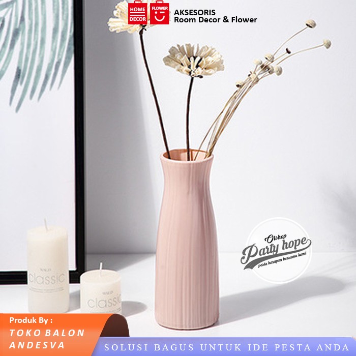 Vas Bunga Plastik Serat Kayu / Pot Bunga Estetik / Hiasan Dekor Rumah