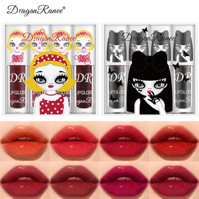 4PCS Cute Lip Dyeing Liquid Mirror Water Glossy Glass Lip Lipstick Berry Color Lip Gloss Lip Glaze Beauty Accessories-Ready Stock