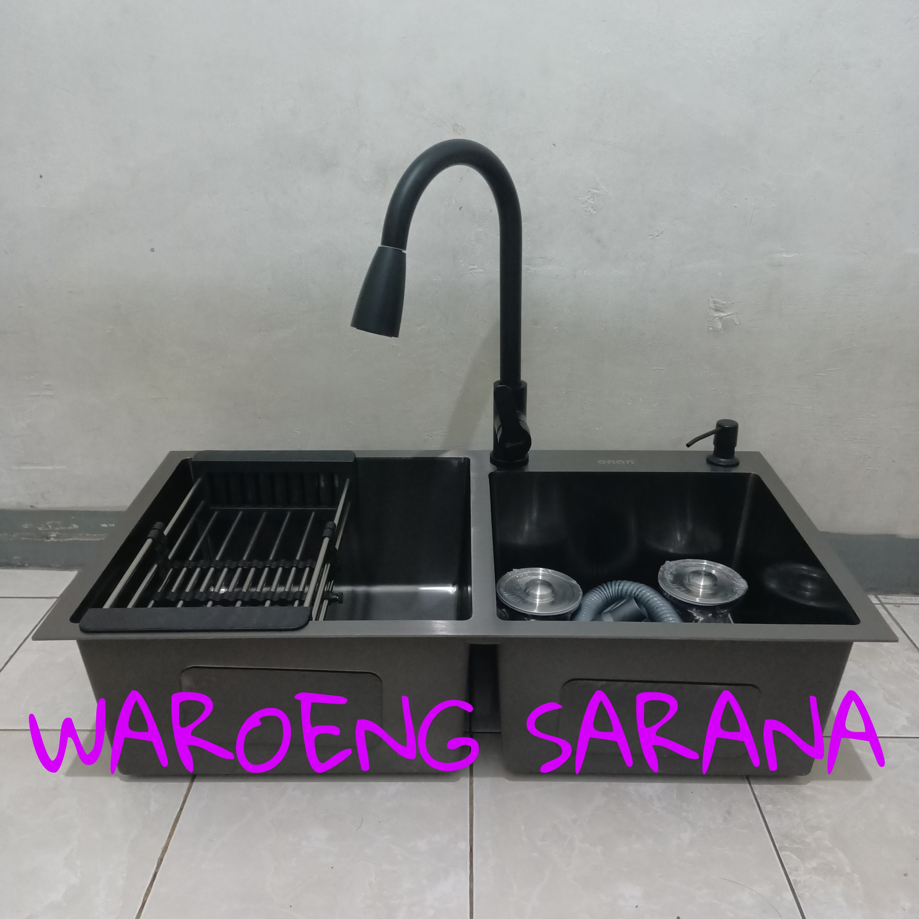 Paket Lengkap Kitchen Sink Hitam 8245 Stainless Bak Cuci Piring Hitam