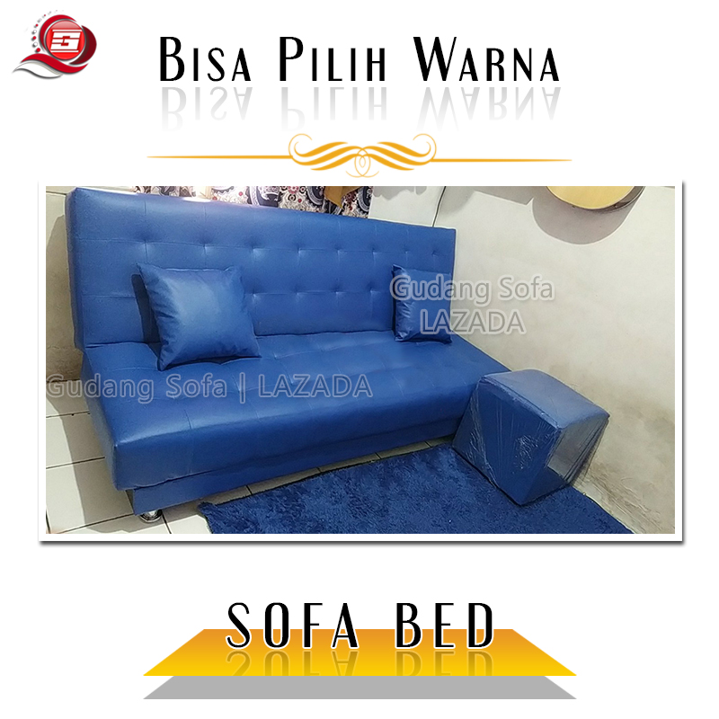 Sofa Bed Reclining Minimalis + 1 Puff Kotak KulitOscar Sofa Tidur
