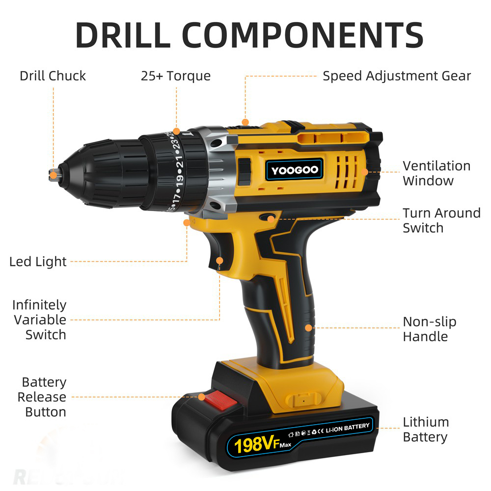 BISA COD 198VF Mesin Bor Impact Drill Cordless /electric Impact Wrench ...