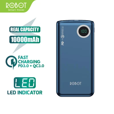 PowerBank ROBOT 10000mah RT100Q 2.4A Dual Input Port Type C & Micro USB Original Fast Charging Real Capacity LED Indicator - Garansi Resmi 1 Tahun