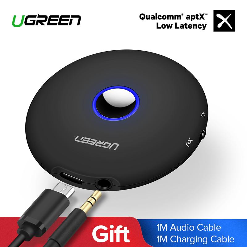 UGREEN Bluetooth 4.2 Transmitter Receiver V4.2 Wireless Audio Adapter aptX Low Latency 3.5mm Aux and RCA, Pair 2 Bluetooth Headphones in TX Hands-free in RX for Home Car TV Stereo System, Laptop, Speaker Black