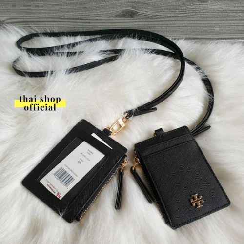 (100 ORIGINAL) TORY BURCH Lanyard ID Card Holder TB Logo Black