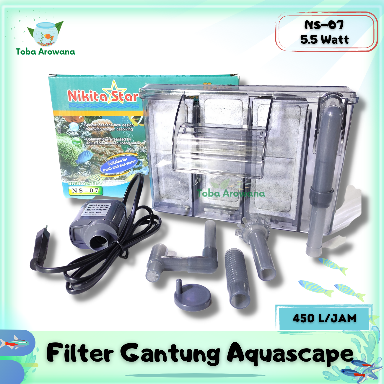 Filter Gantung Box Slim Hang On Aquarium Aquascape Model Ramping NS07