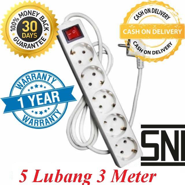 ATN Stop Kontak 5Lubang Colokan + Kabel 3M - Asli Tembaga