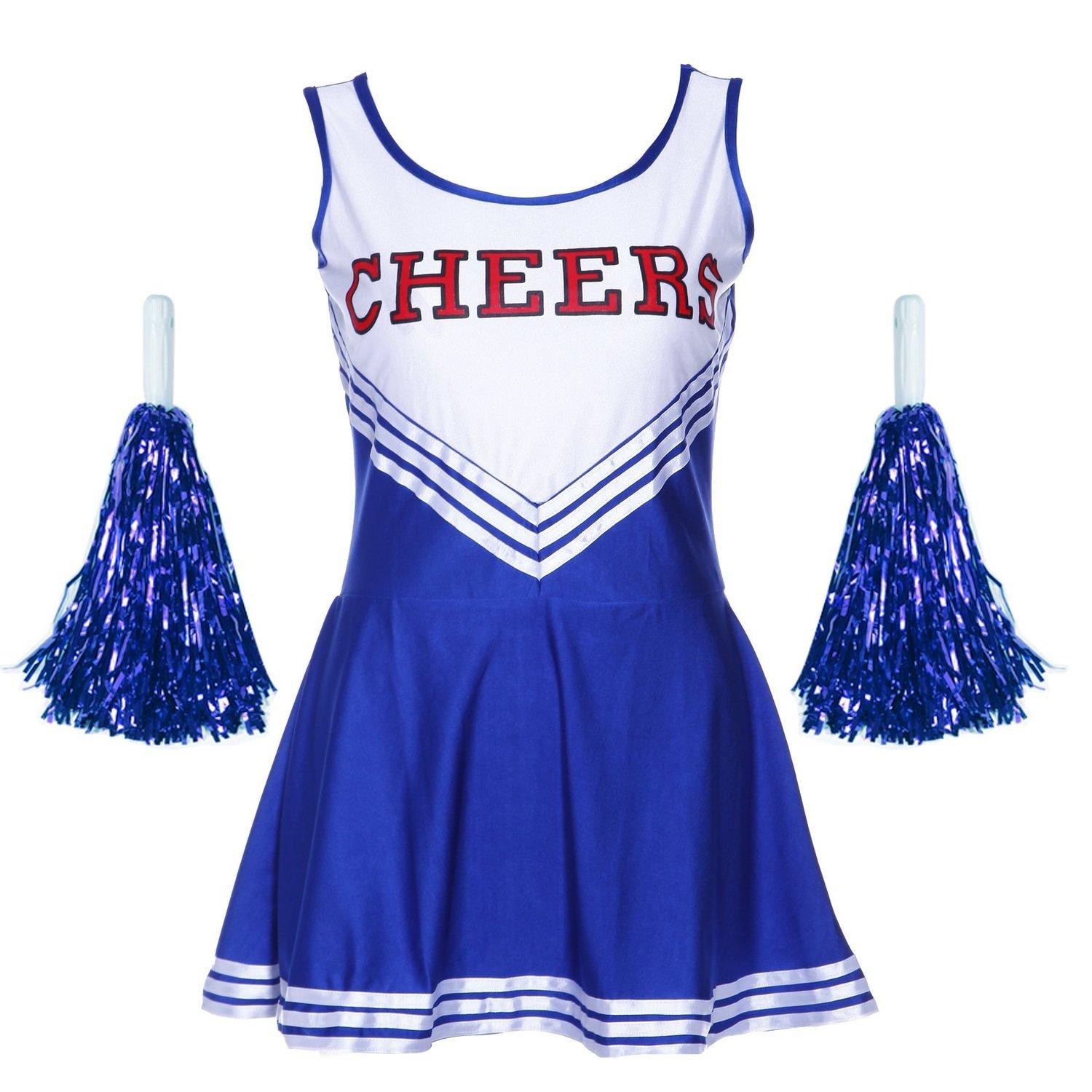 Tank Dress Pom Pom Girl Cheerleaders Disguise Blue Suit M34 36 Tank Dress Pom Pom Girl Cheerleaders Disguise Blue Suit M34 36