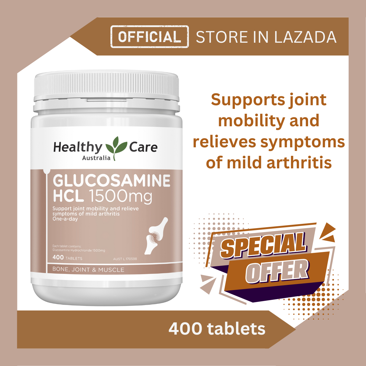 Healthy Care Glucosamine HCL 1500mg 400 Tablets Perawatan Sehat