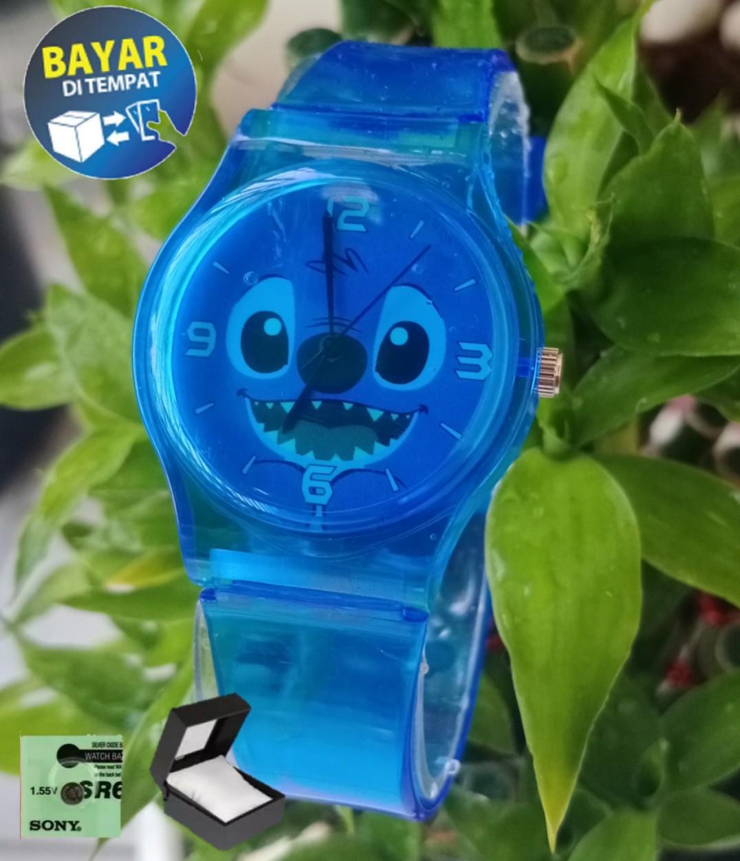 jam tangan wanita Q&Q karakter STITCK lucu Jelly Transparant