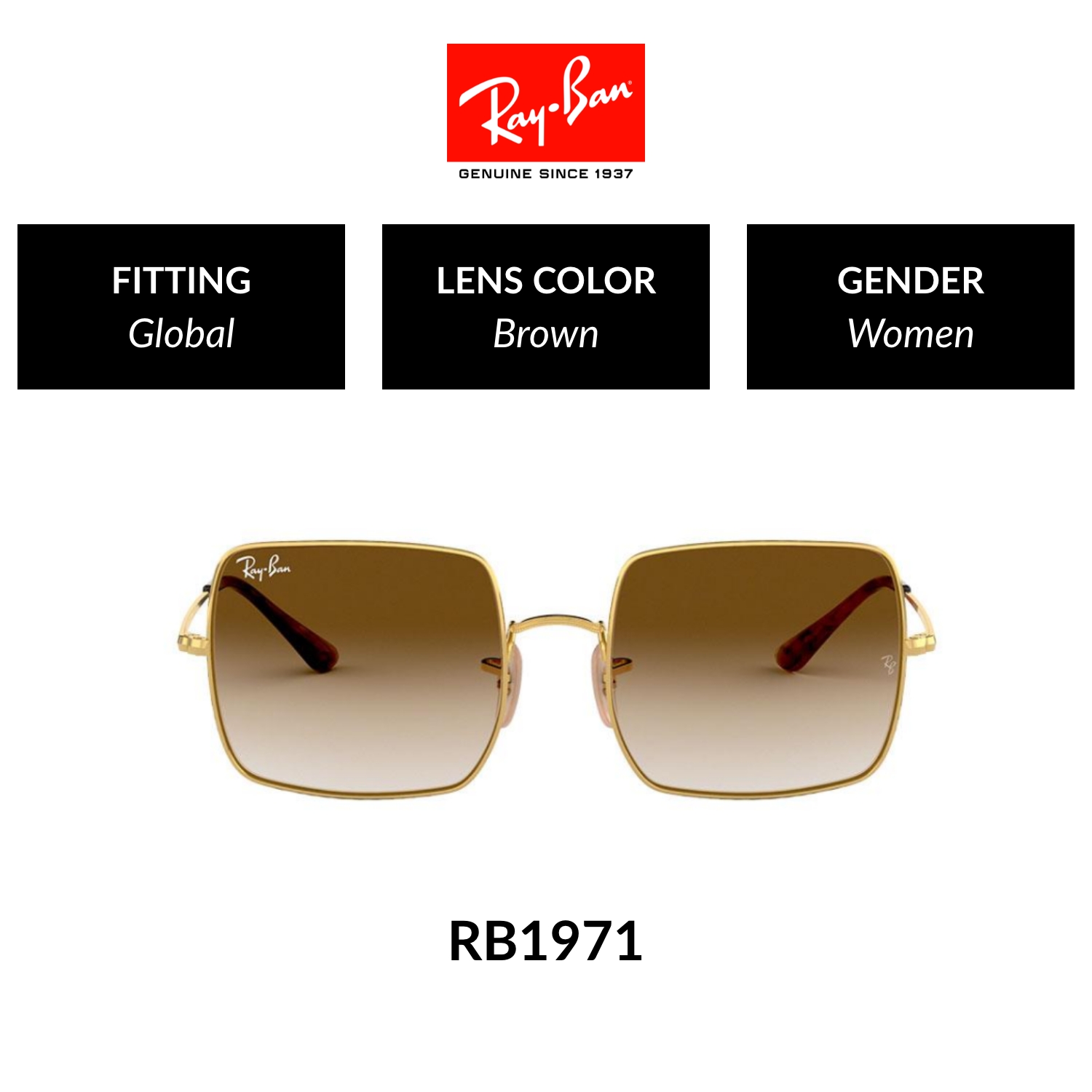 RAY-BAN SQUARE RB1971 914751 Global Fitting Sunglasses
