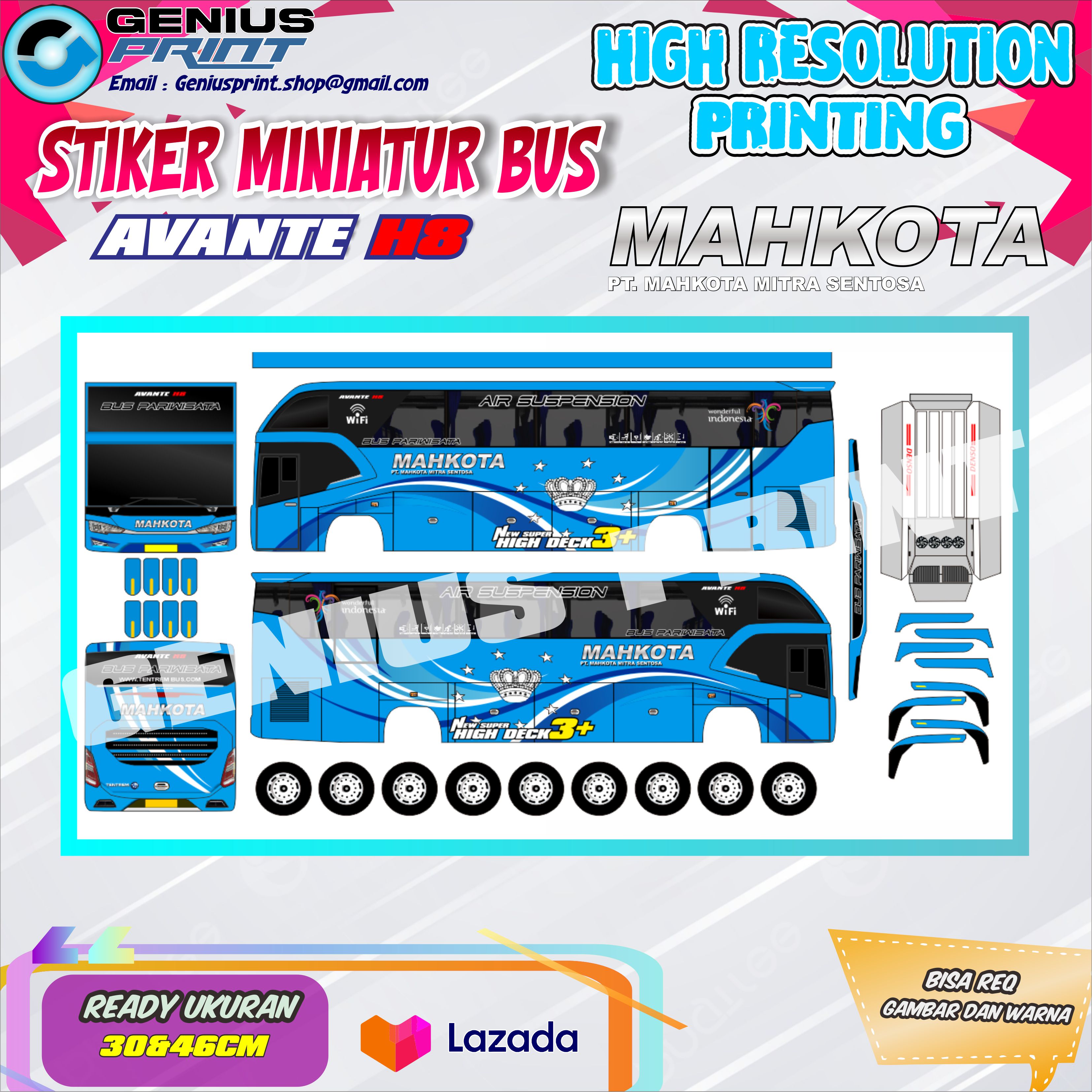 Sticker Miniatur Bus Stiker A3 Miniatur Bus Avante H8 Livery Narendra | Mahkota | Dnasima ...