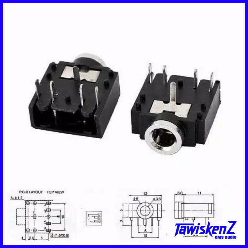 Socket Jack Audio Stereo 5Pin 3.5mm Female Bahan Besi. soket AUX ...