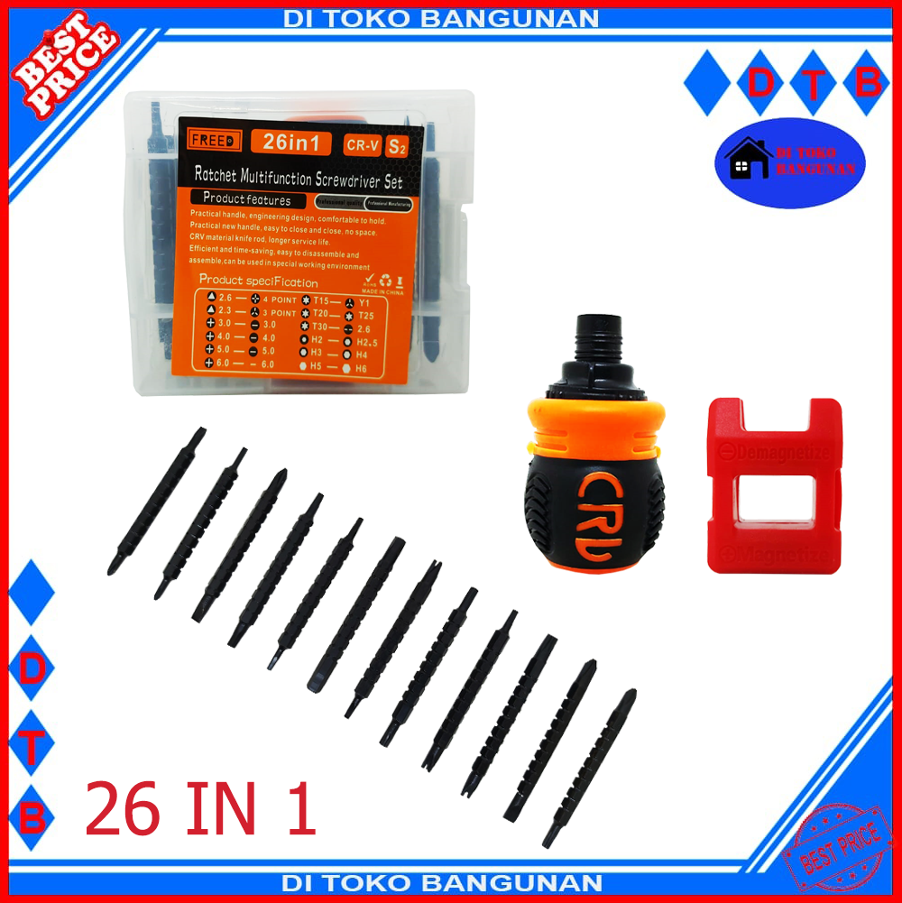 Obeng Cebol BB Set FREED Obeng Mini Rachet CRV karet Dua Arah bolak ...