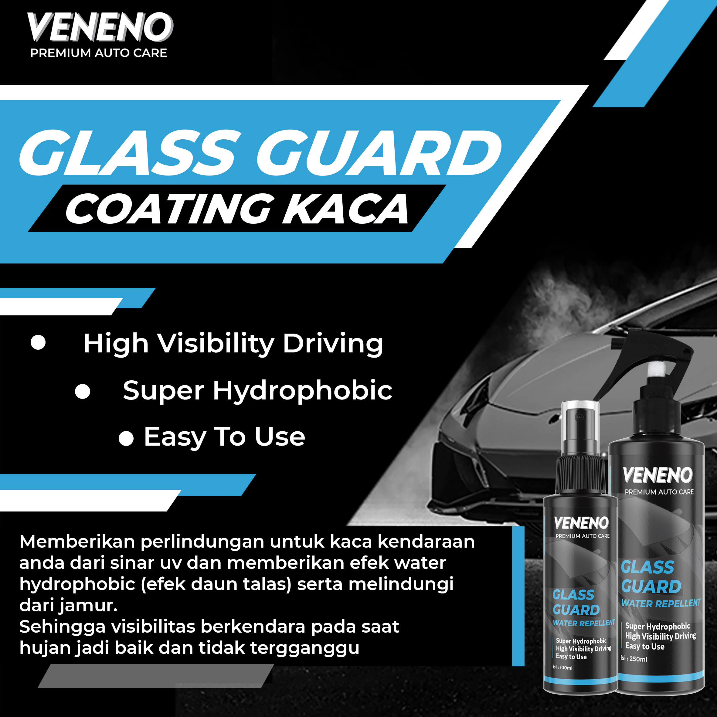 Veneno Glass Guard - Coating/Pembersih/Perawatan Untuk Kaca Mobil ...