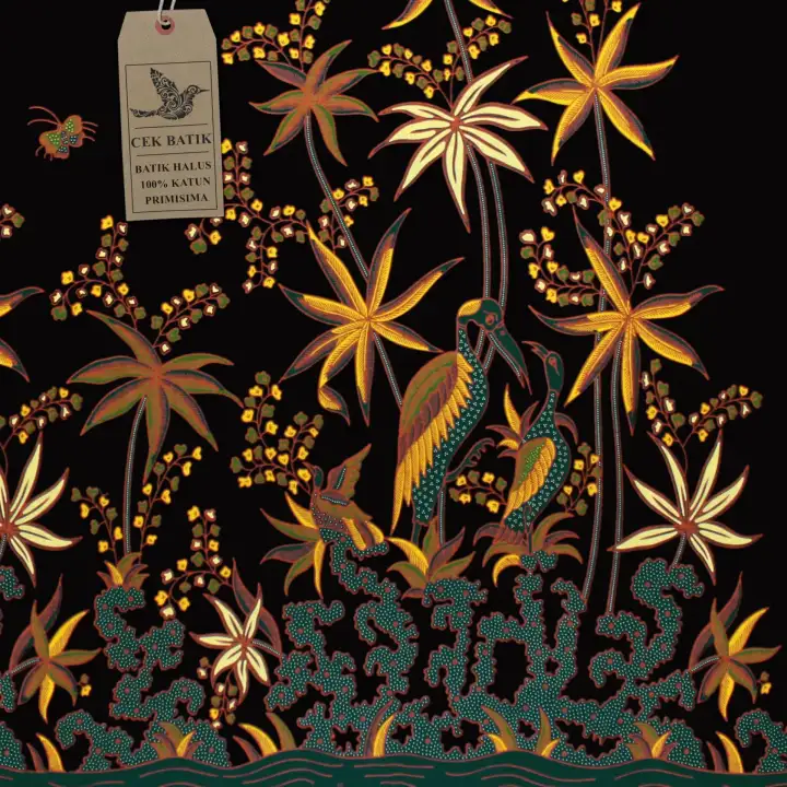 Cek Batik Kain Batik Motif Burung Bangau Hitam Manis Biru