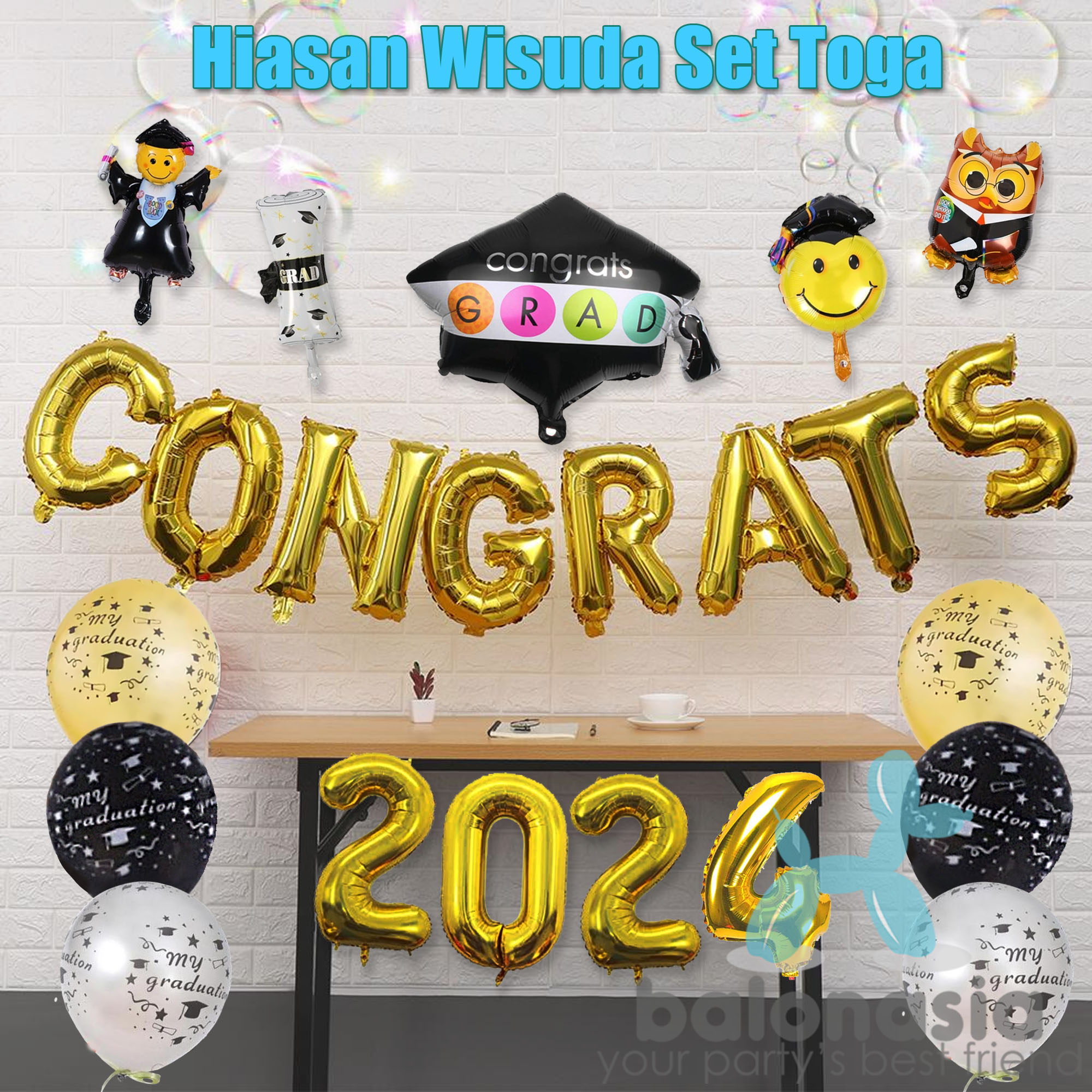 Dekorasi tema wisuda sekolah / graduation paperfan lengkap toga tirai