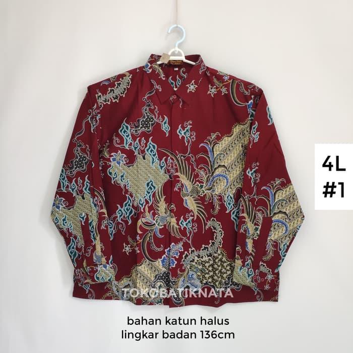 kemeja batik pria JUMBO 4L lengan panjang hem batik pria big size
